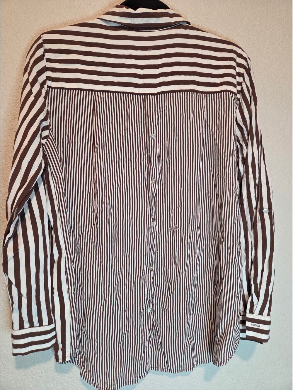 Jane Delancey Brown and Cream Striped Button-Up Shirt Large - Picture 4 of 5